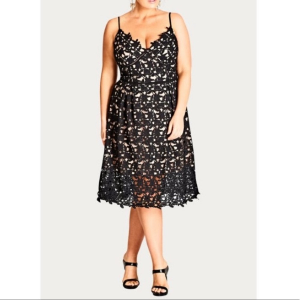 City Chic Crocheted Black Lace Party Dress